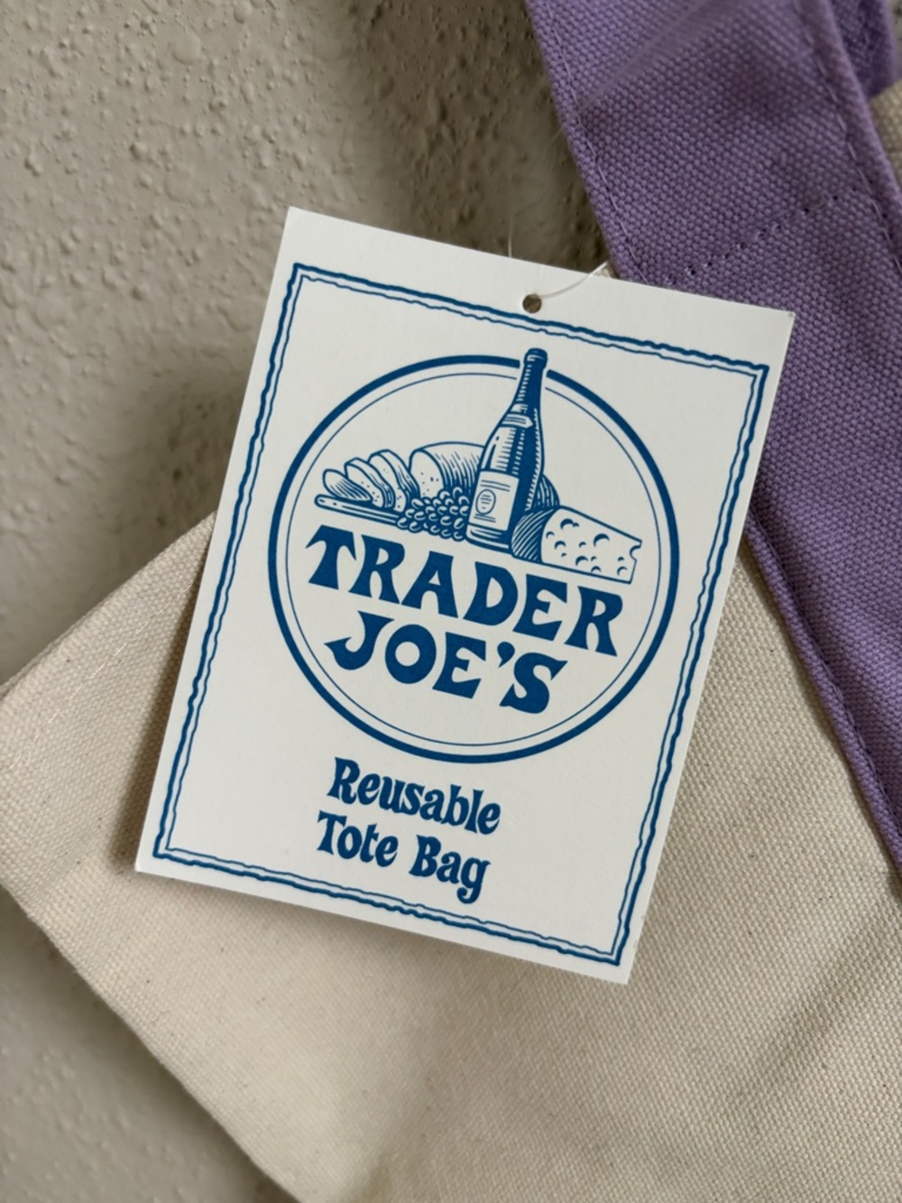 Trader Joe's Lavender & Cream Canvas Tote Bag - Picture 2 of 3